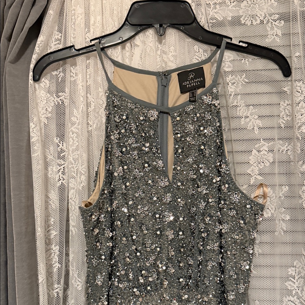 Adrianna Papell Silver Beaded Gown